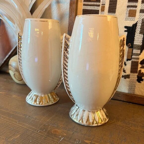 Vintage Set Of Ceramic Art Deco Style Vases With Gold Accents - Picture 1 of 12